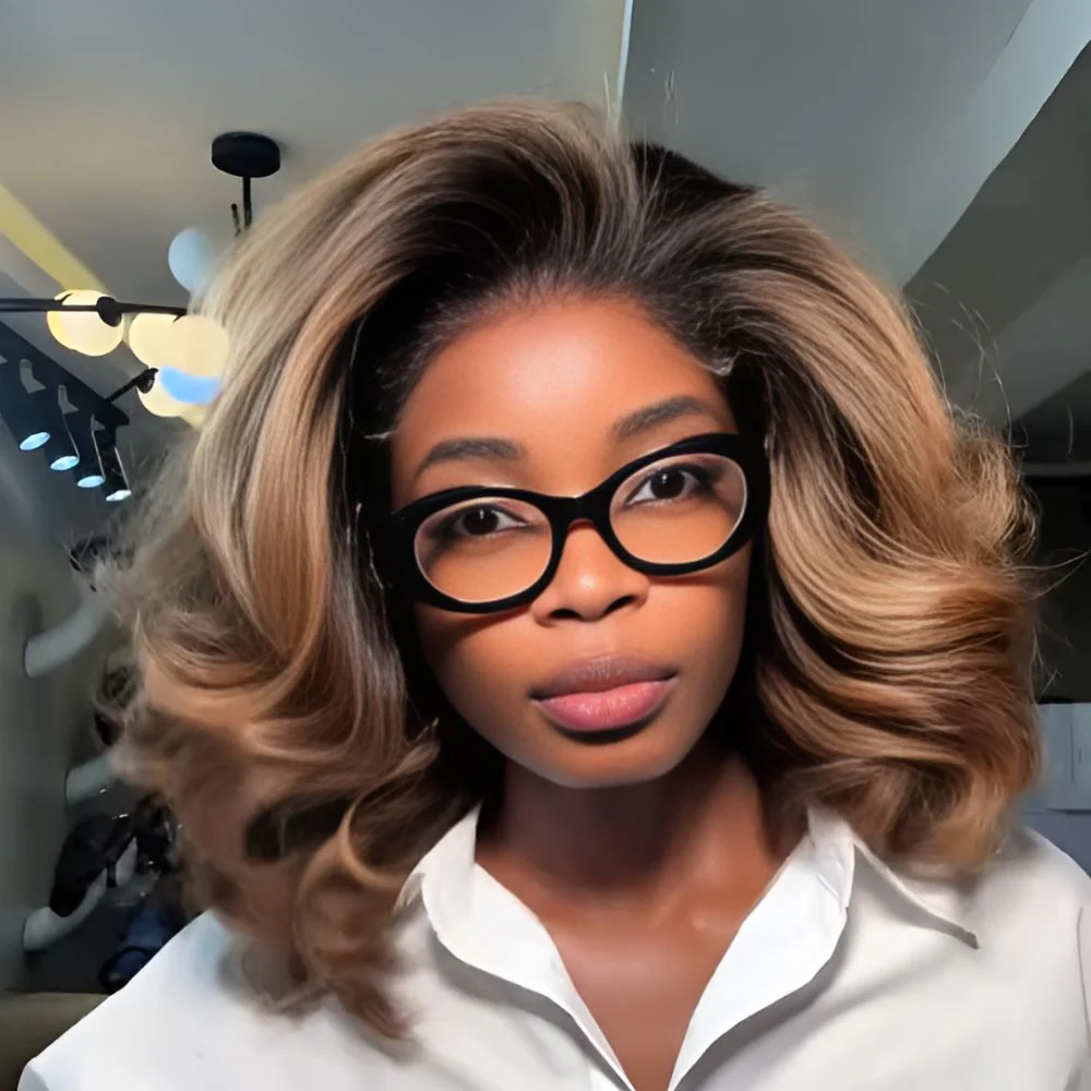 Ombre Golden Brown Blowout Wig with Kinky Edges