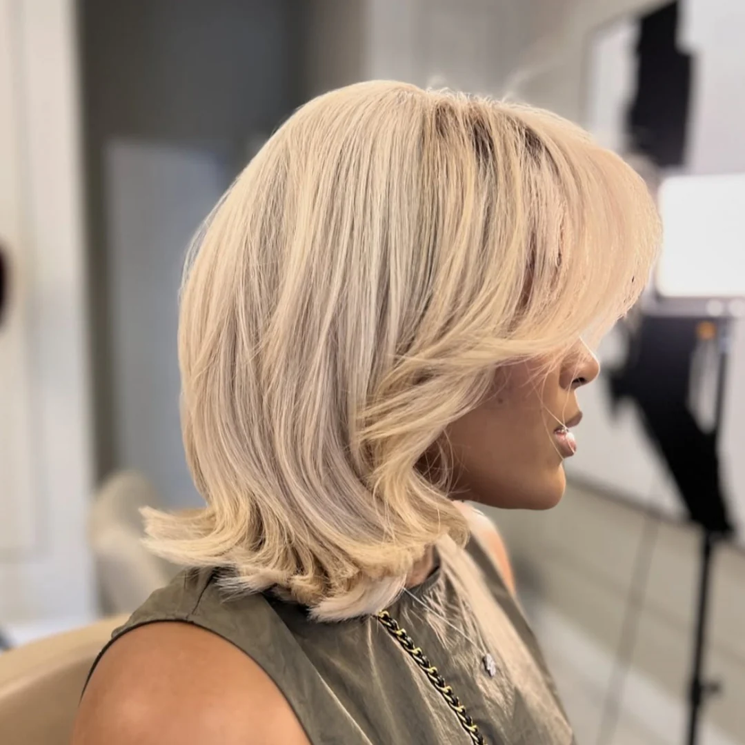 613 Ash Blonde Layered Cut Short Bob 5x5 Lace Wig With Bang