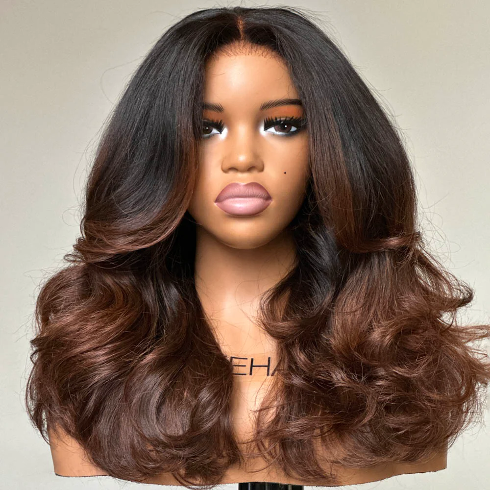 Put on & Go Ombre Brown Layered Wavy Glueless 5x5 Lace Closure Wig
