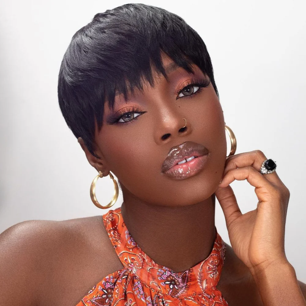Short Pixie Cut Glueless Human Hair Wig With Bangs