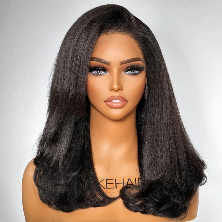 Trendy Layered Blowout Kinky Straight HD Lace Front Kinky Edges Wig