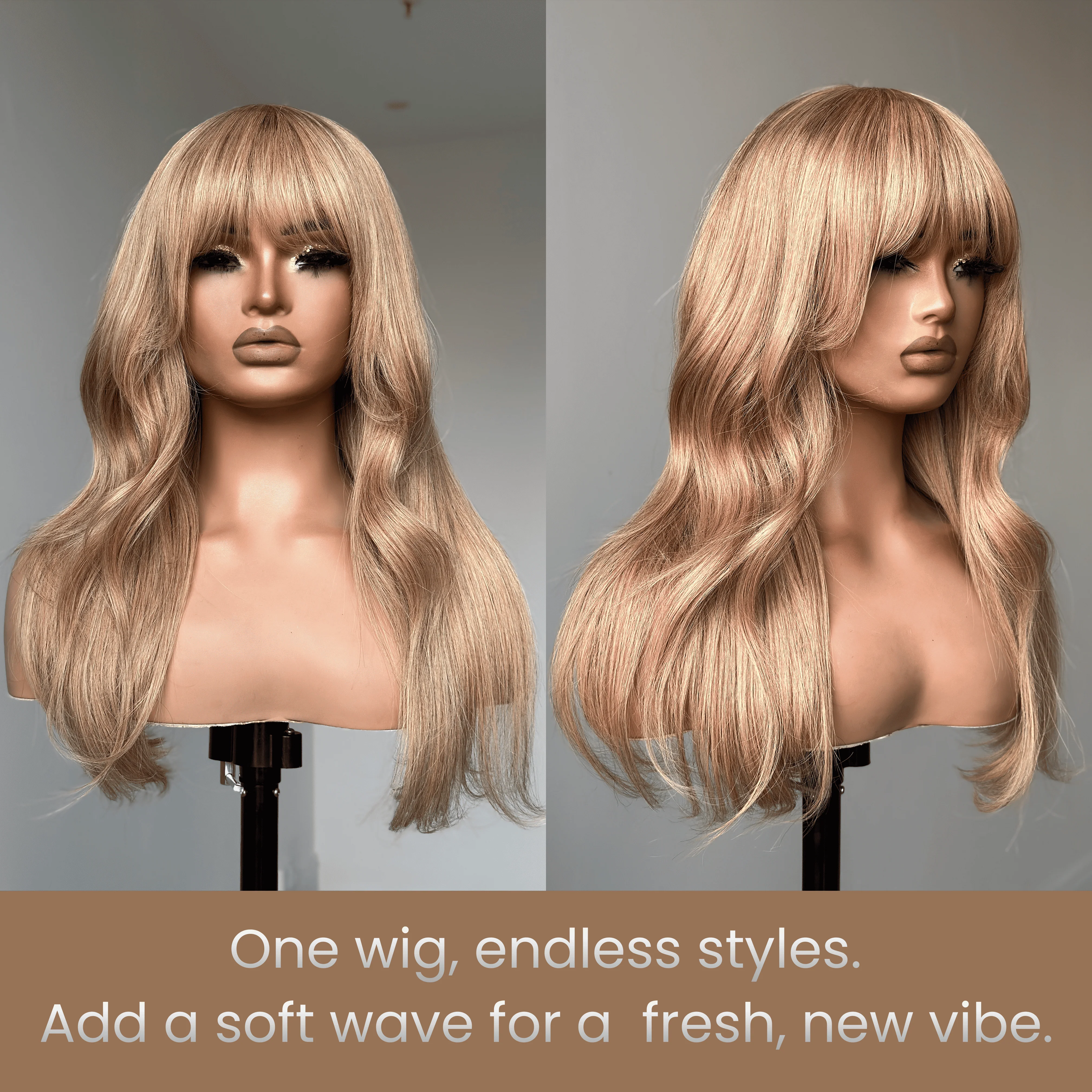 Effortless Chic Naturally Layers Wigs: Honey Brown Hair Wig  Put On & Go with Bangs