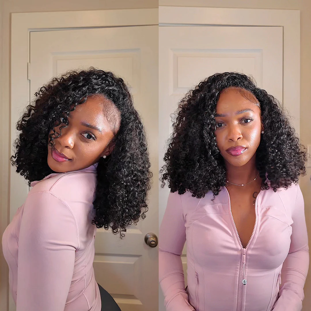 Kinky Curly Flexible Fit Half Wig With Drawstring Natural Hairline Beginner Friendly