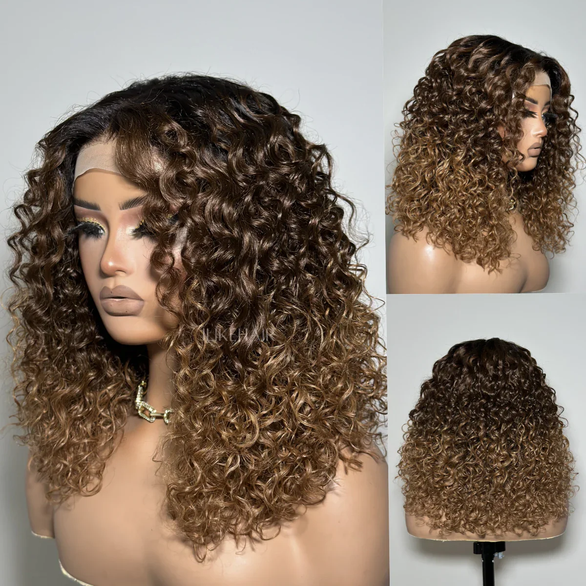 T4/30 Ombre Brown With Black Root Water Wave 6x6 Lace Closure Wig