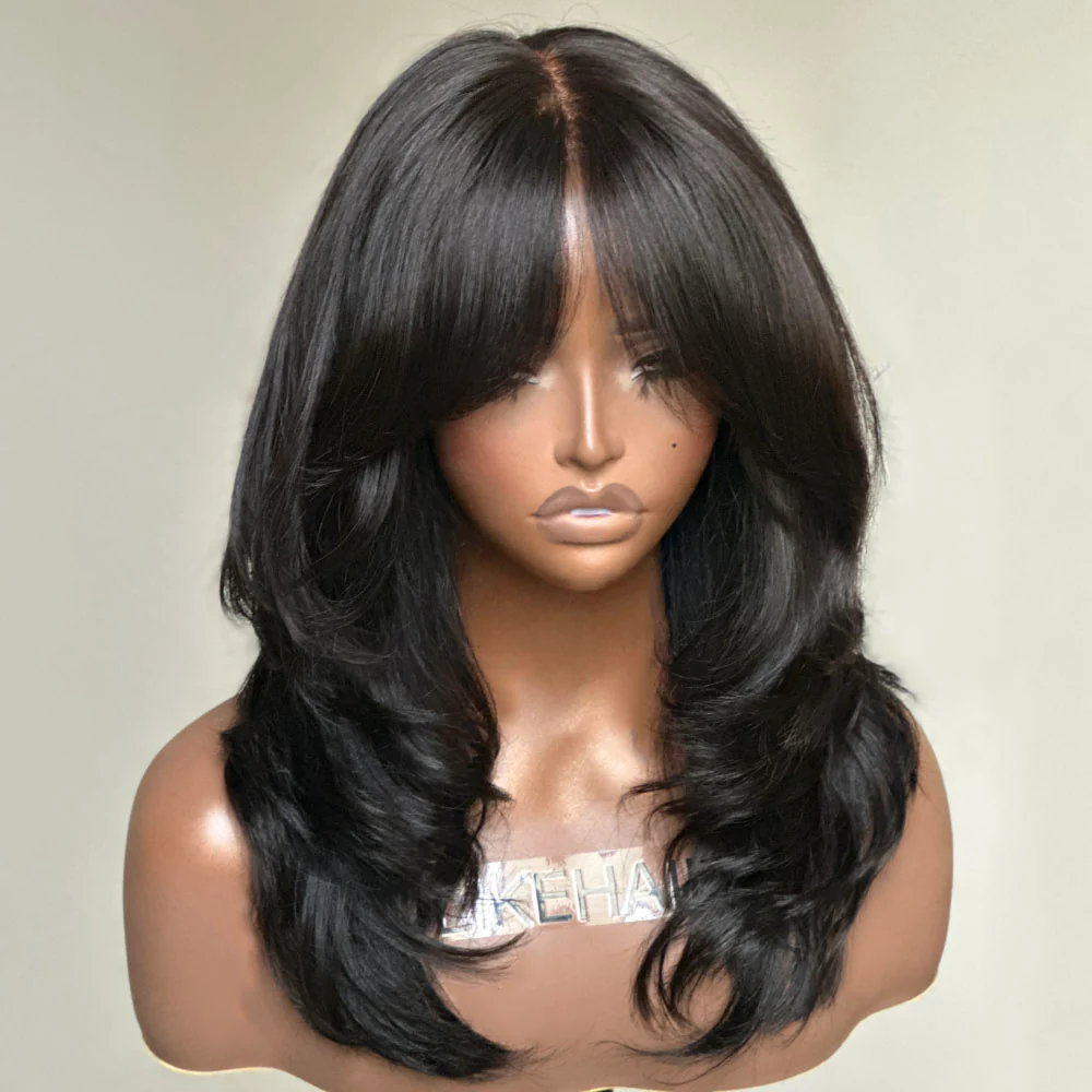 Put on & Go Layered Wavy Curtain Bangs Pre Cut Lace Closure Wig