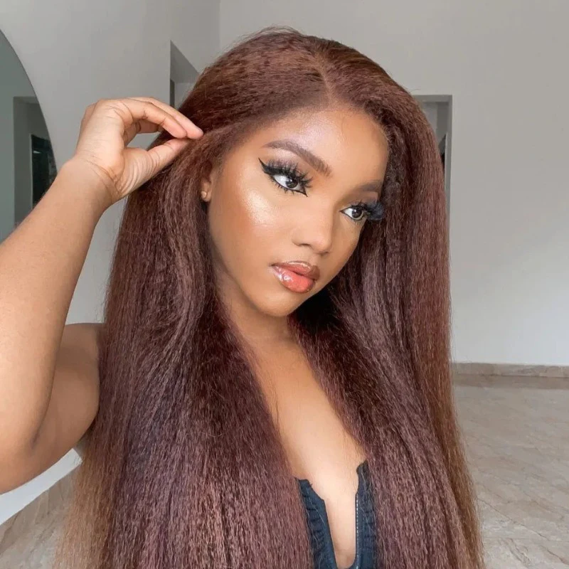 Brown Kinky Straight HD Lace Frontal With 4C Kinky Edges Wig