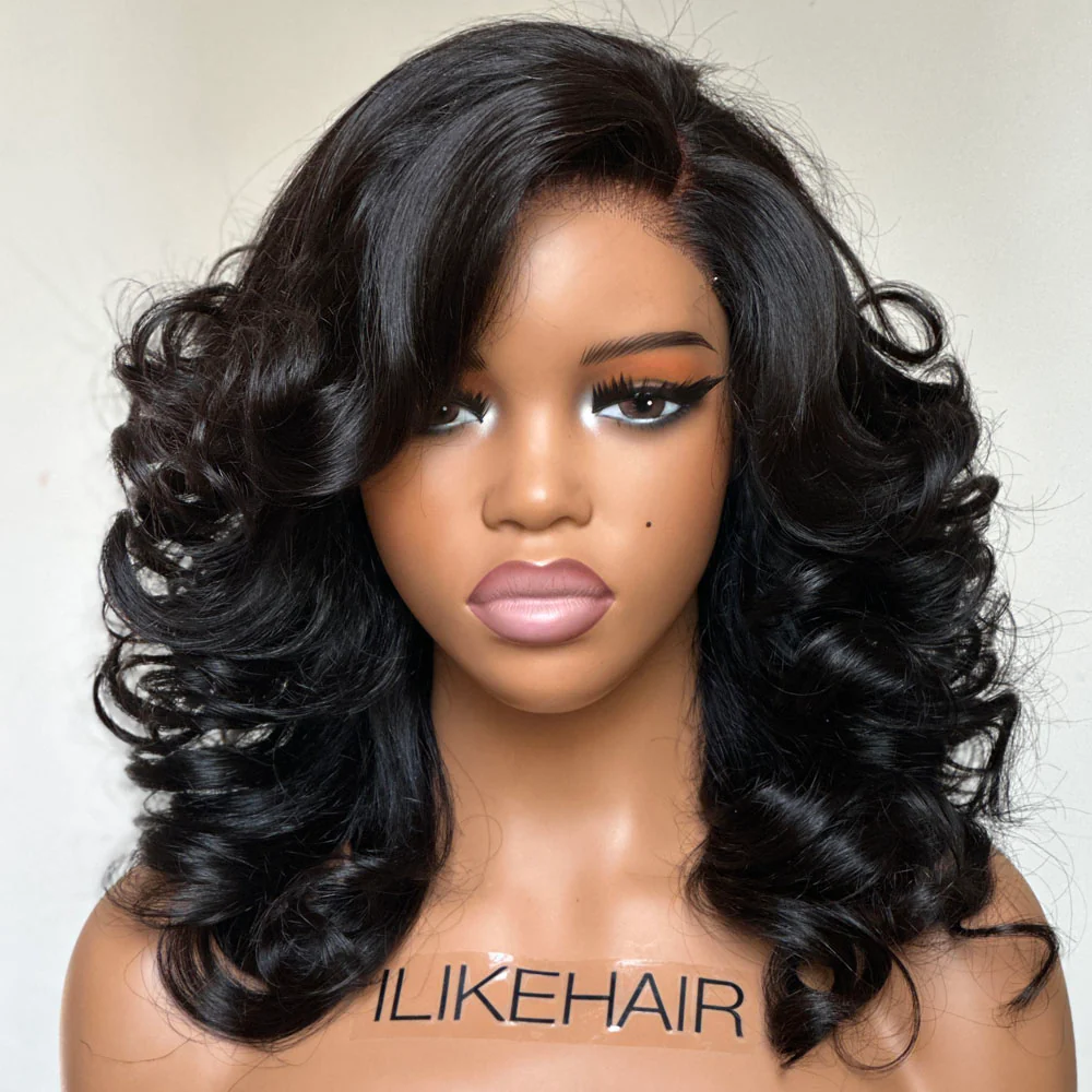 Put on & Go Layered Wavy With Side Bangs 5x5 Lace Closure Wig