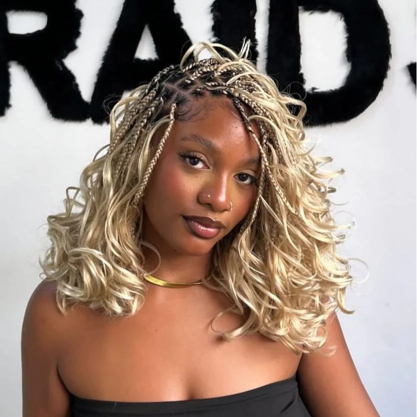 Honey Blonde Full Lace Knotless Braided French Curls Invisi Drawstring Wig