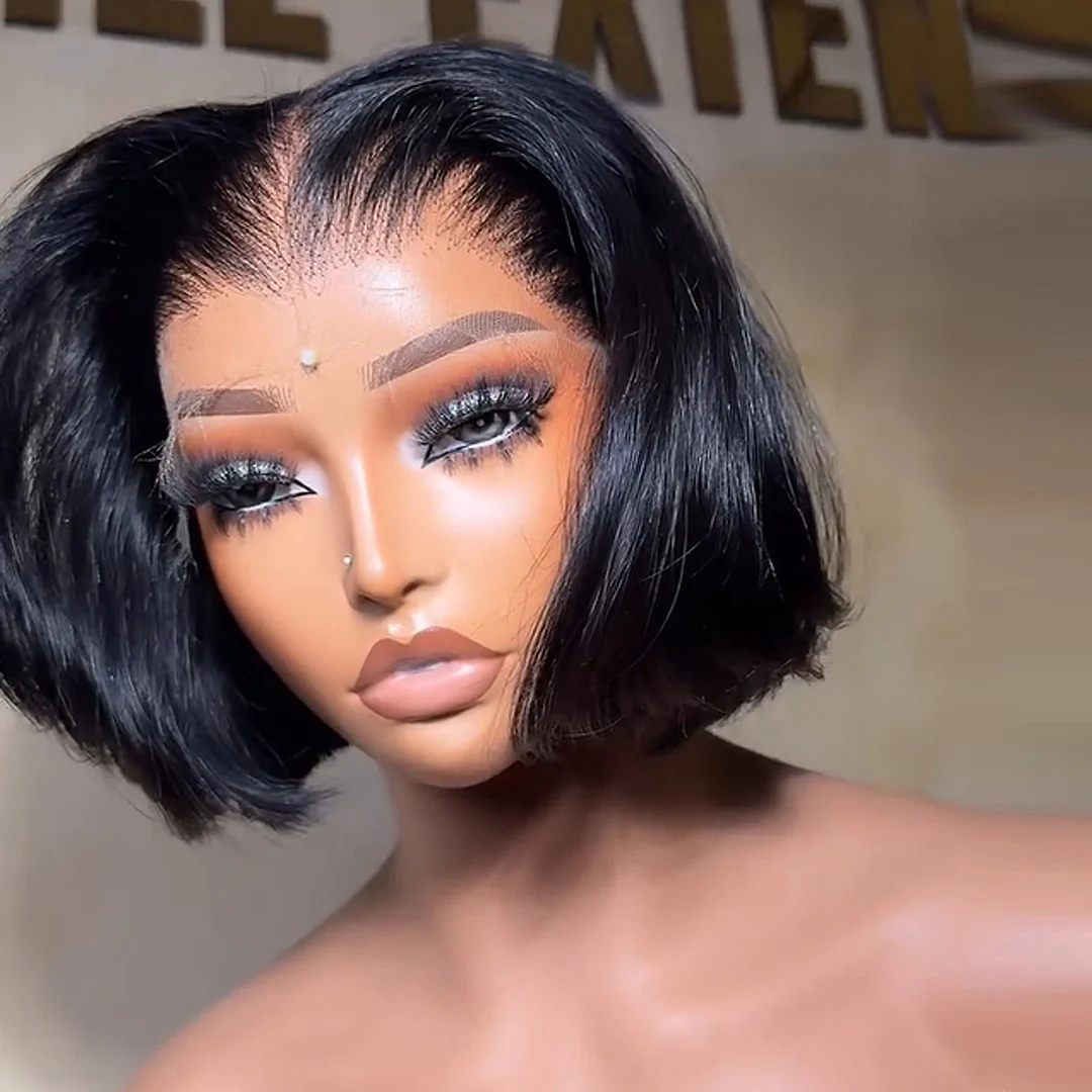 Natural Black Layered Cut Chic Bob 13x4 Lace Front Wig