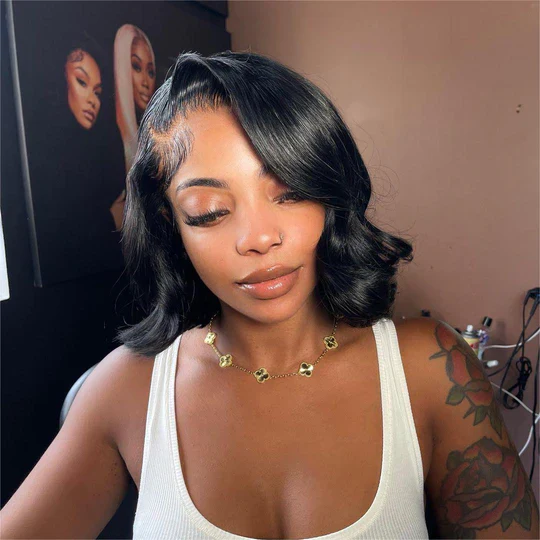 Short Brazilian Body Wave Human Hair Bob Lace Wig