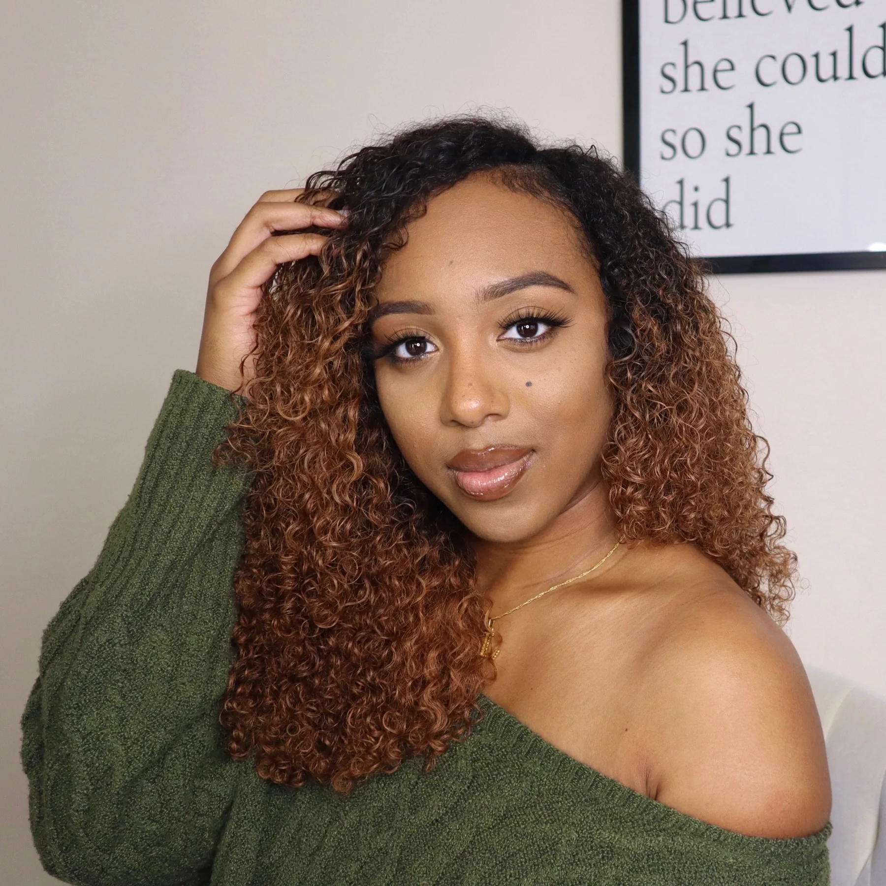 No Leave Out I Part Curly Wig Brown Color