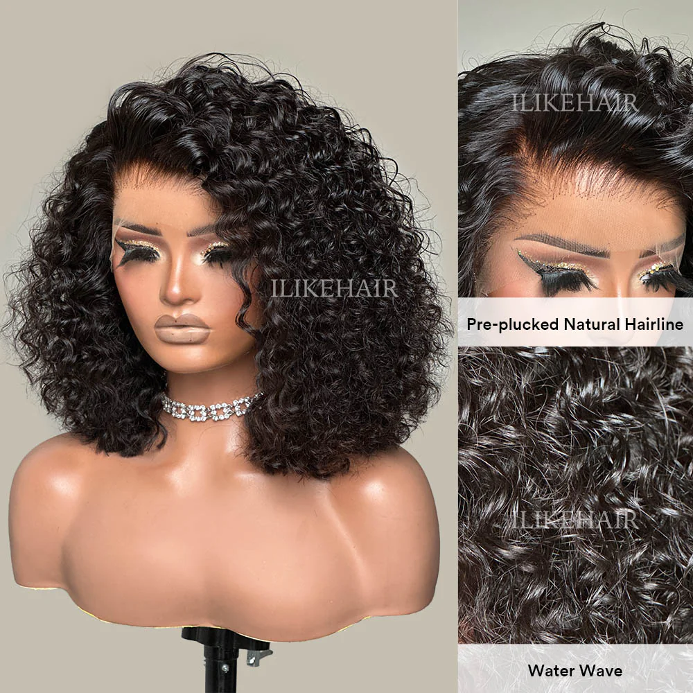 Fluffy Water Wave Natural Black 13x4 Lace Frontal Wig
