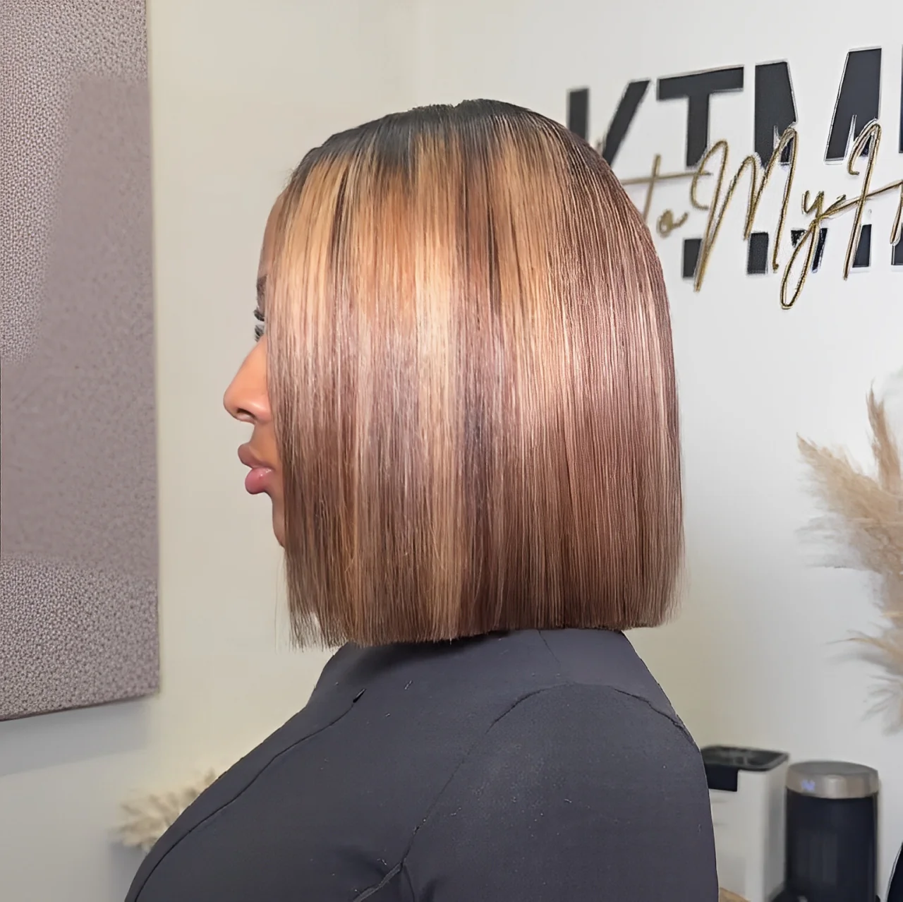 Ombre Blonde Highlight with Brown Blunt Cut Bob Lace Wig