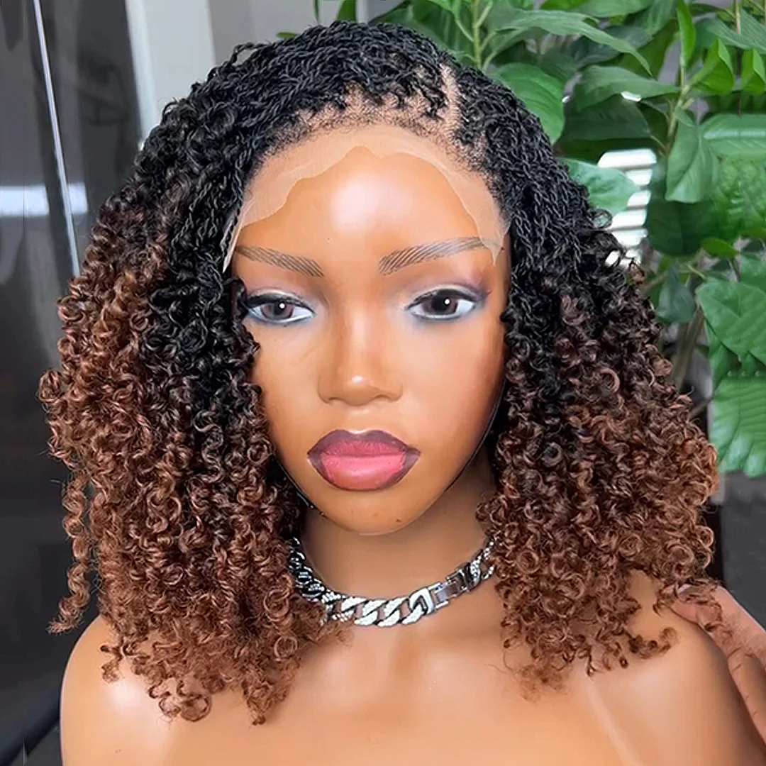 Ombre Brown Full Lace Knotless Yanky Twists Crochet Braids Invisi Drawstring Wig