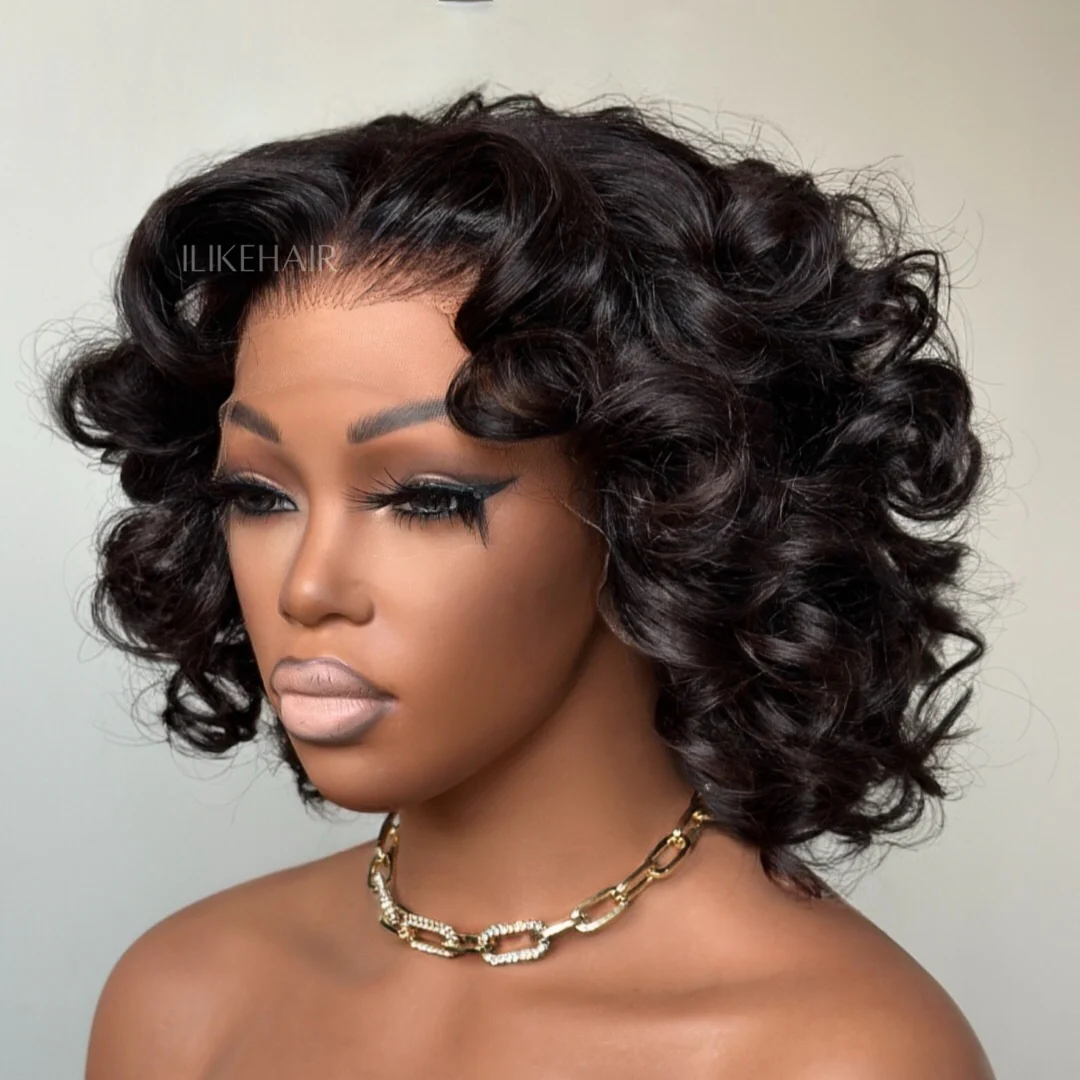 Natural Bouncy Loose Wave Short Bob Human Hair Wig