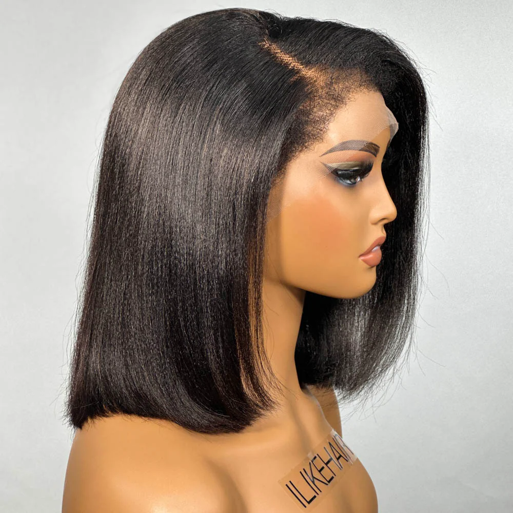 Natural Yaki Texture Blowout Bob 13X4 HD Lace Front With Kinky Edges Wig