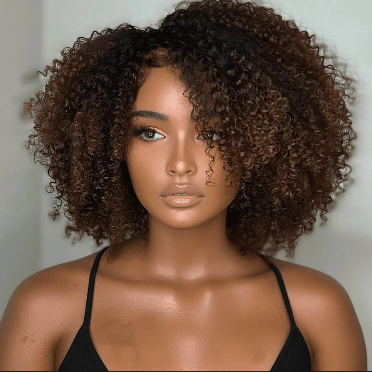 Put on & Go Ombre Brown Jerry Curly Bob Lace Closure Wig