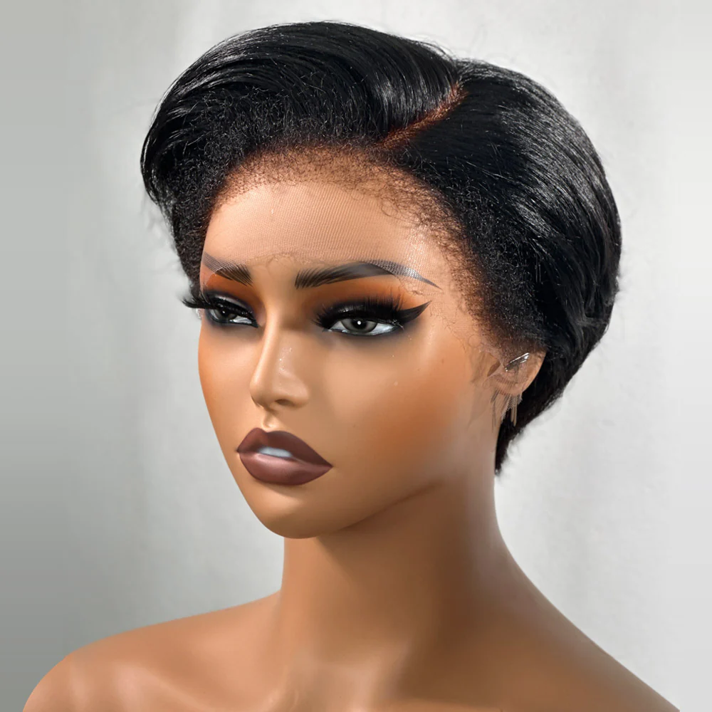 Short Pixie Cut Layered Lace Frontal With Kinky Edges Wig
