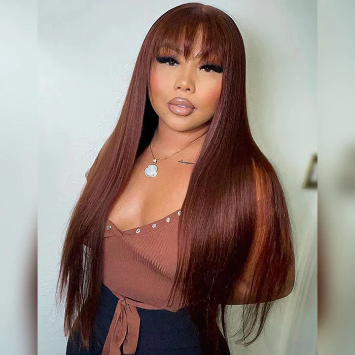 Put On & Go Reddish Brown Straight Glueless Wig With Bangs