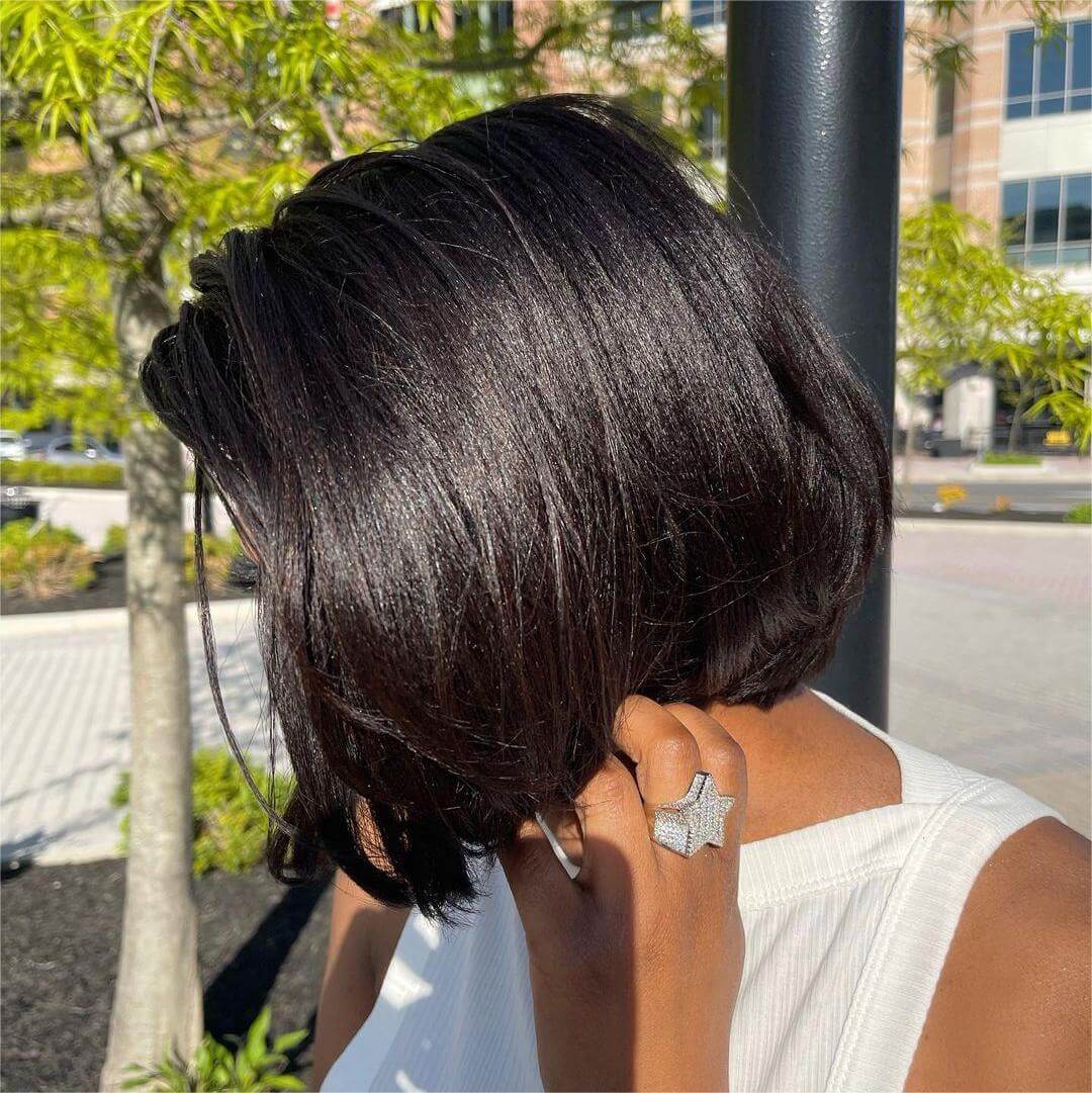 Short Yaki Stright Blunt Cut Bob Wig 13X4 Invisible Lace Front Wig
