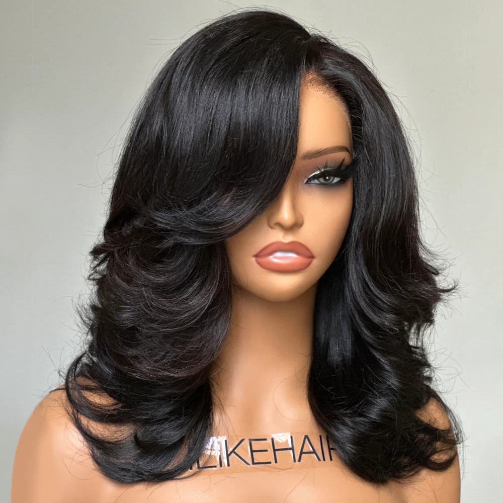Inspired Layered Cut Wavy With Side Bangs Lace Wig