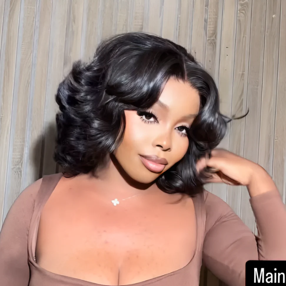 Put On ���Go Black Bouncy Wave Bob Lace Closure Wig