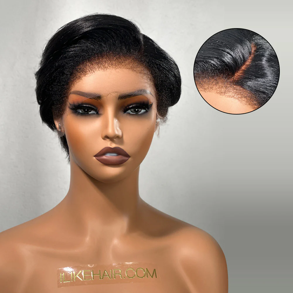 Short Pixie Cut Layered Lace Frontal With Kinky Edges Wig
