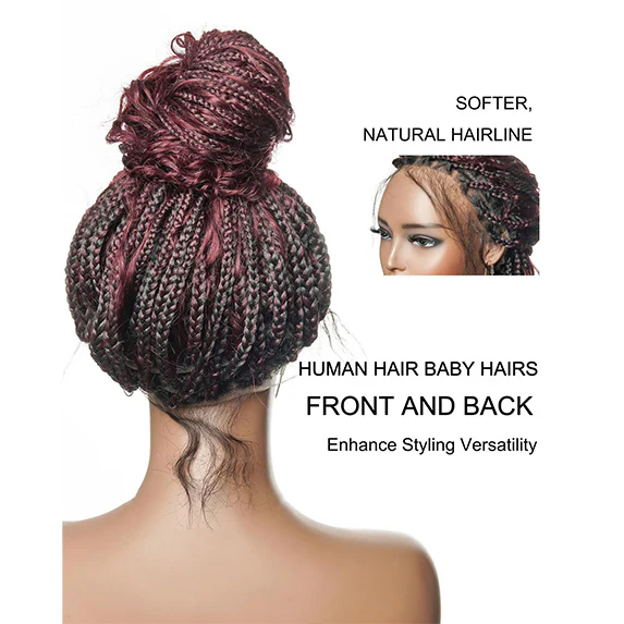 Ombre Burgundy Full Lace Boho Braided Wig With Invisi Drawstring