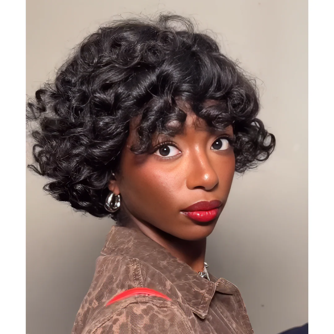 Put On ��� Go Short Bouncy Loose Curly Pixie Cut Glueless Wig With Bangs