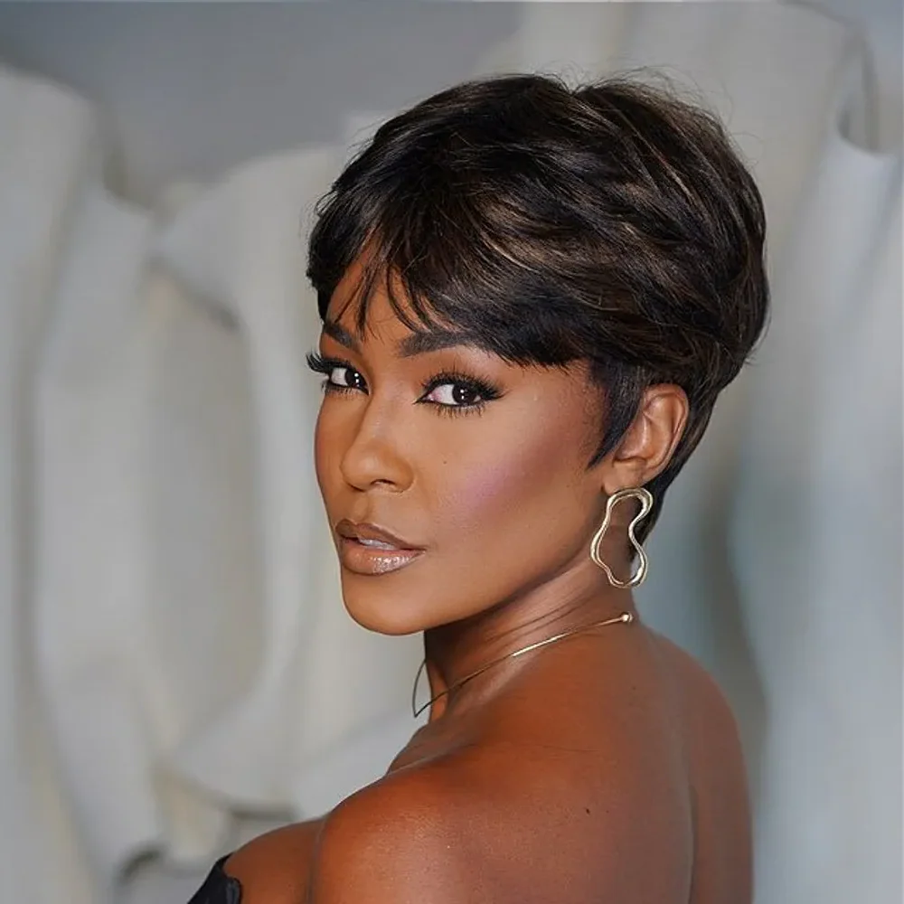 Blonde Highlight Bowler Cut Pixie Hair Wig