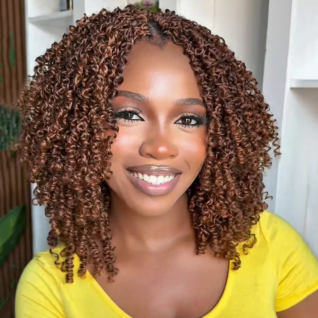 Chestnut Brown Full Lace Knotless Micro Passion Twists Crochet Invisi Drawstring Wig