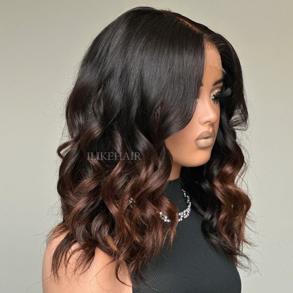Medium Length Ombre Brown Wavy 5x5 Lace Closure Wig