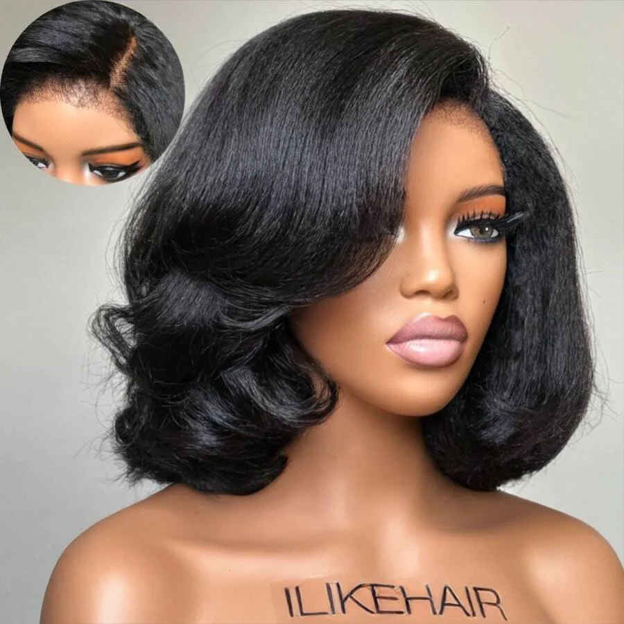 Put on & Go Side Part Short Layered Bob With Kinky Edges Wig