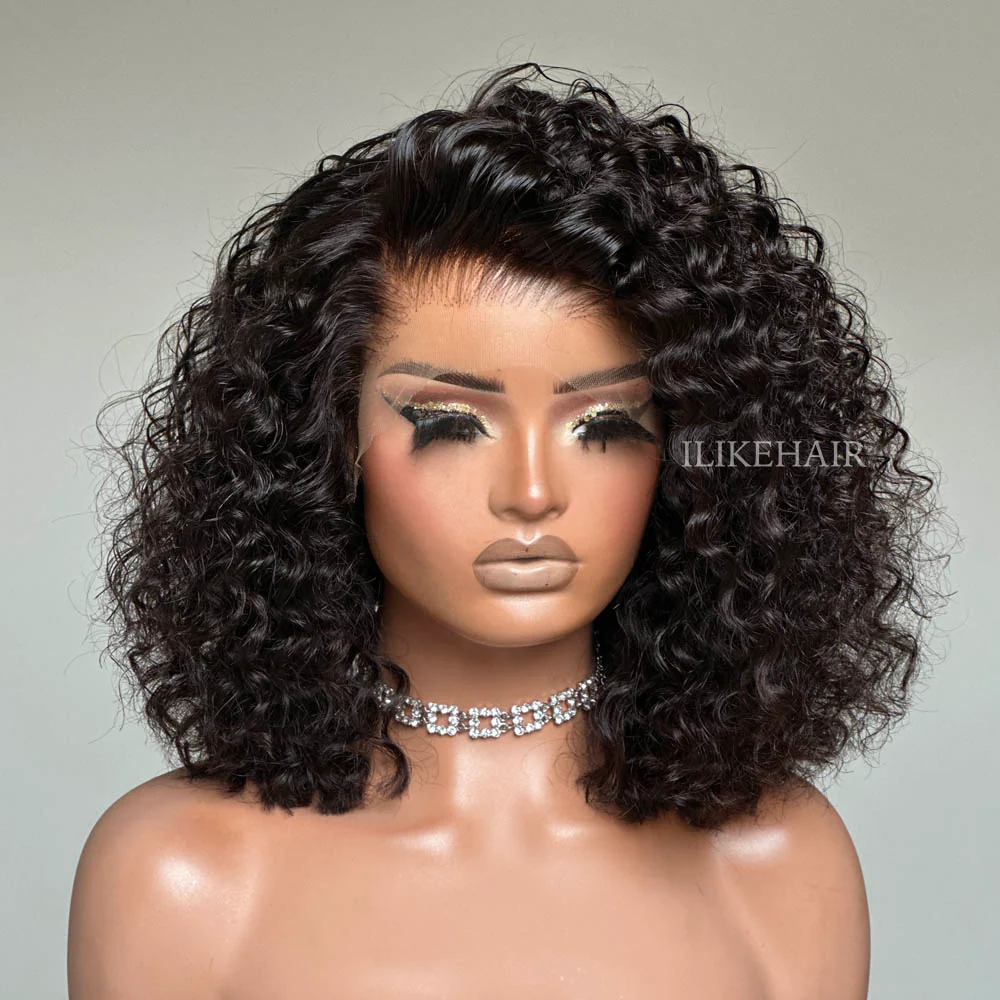 Fluffy Water Wave Natural Black 13x4 Lace Frontal Wig
