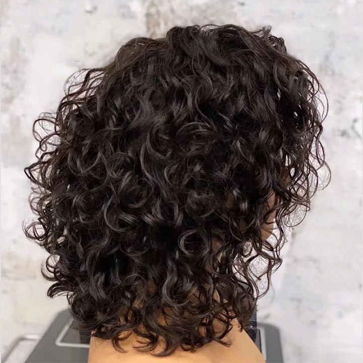 Short Curly Natural Black Human Hair Bob Frontal Lace Wig