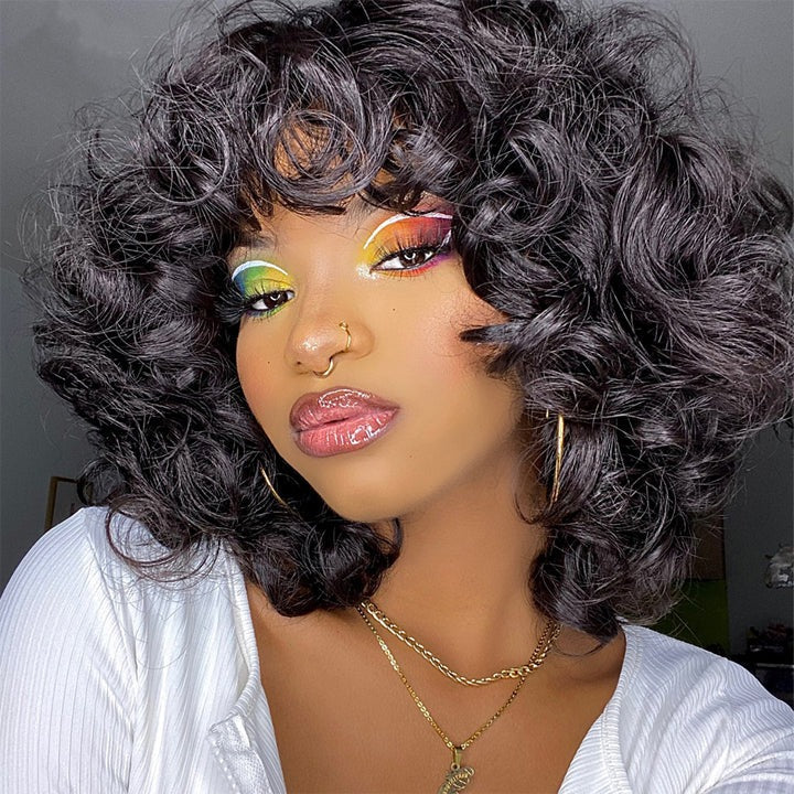 Short Bouncy Curly With Bang Bob Wig