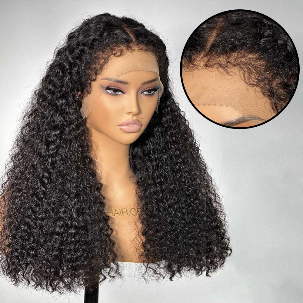 Ventilated Realistic Curly With Kinky Edges Lace Wig