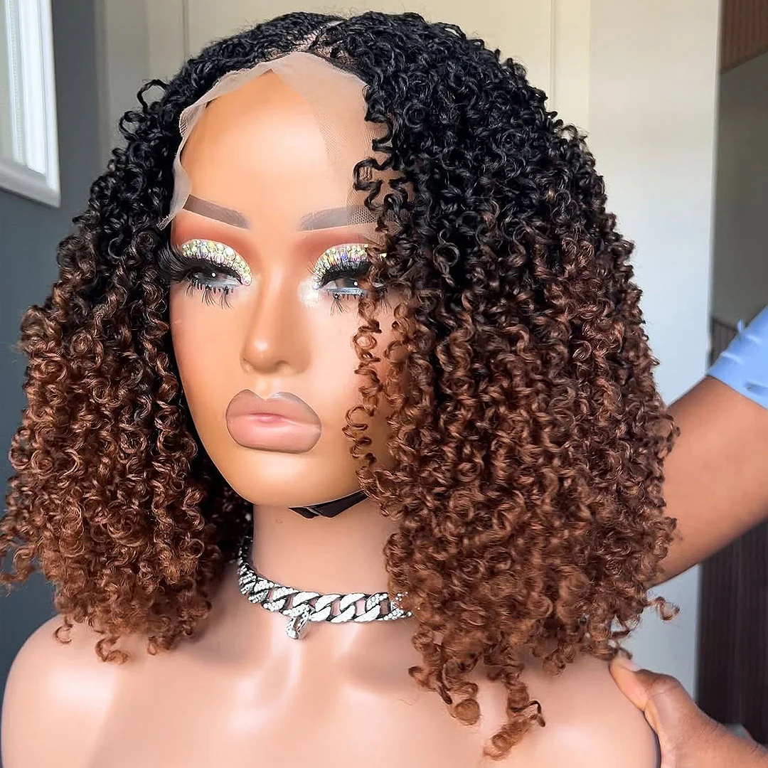 Ombre Brown Full Lace Knotless Yanky Twists Crochet Braids Invisi Drawstring Wig