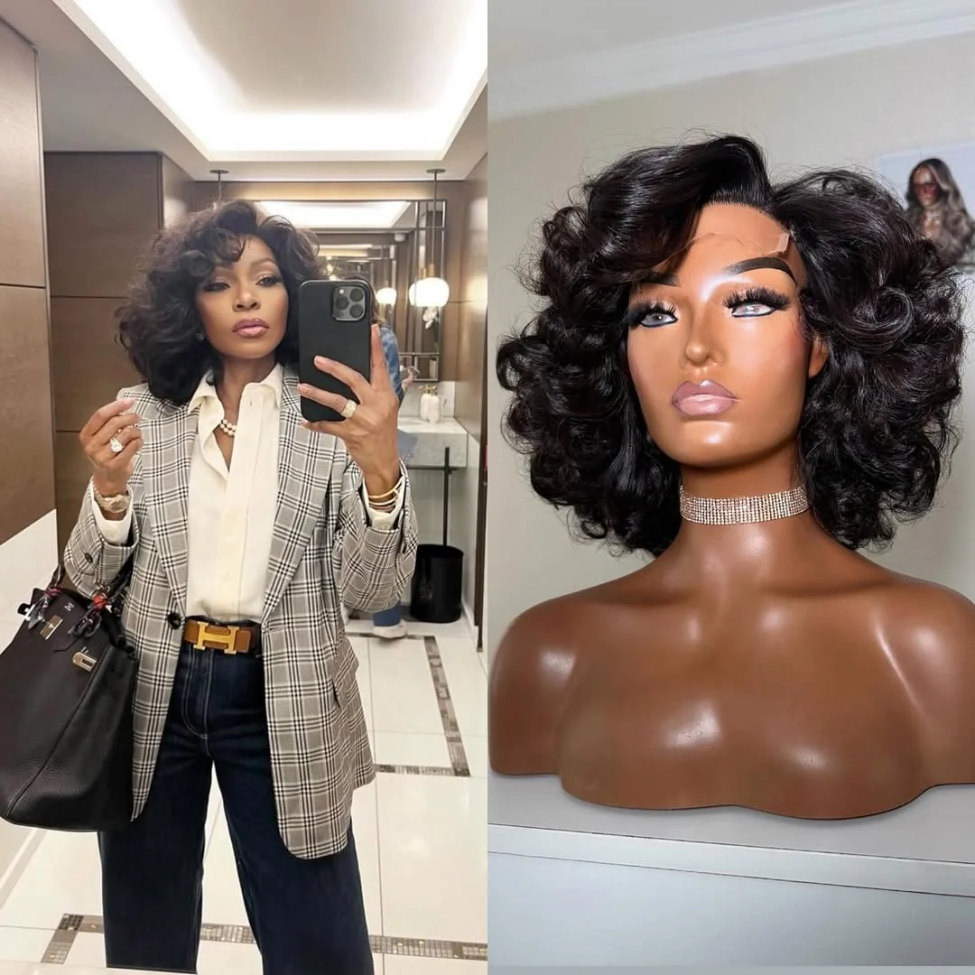 Natural Black Curly Bob 5��5 Lace Human Hair Wig