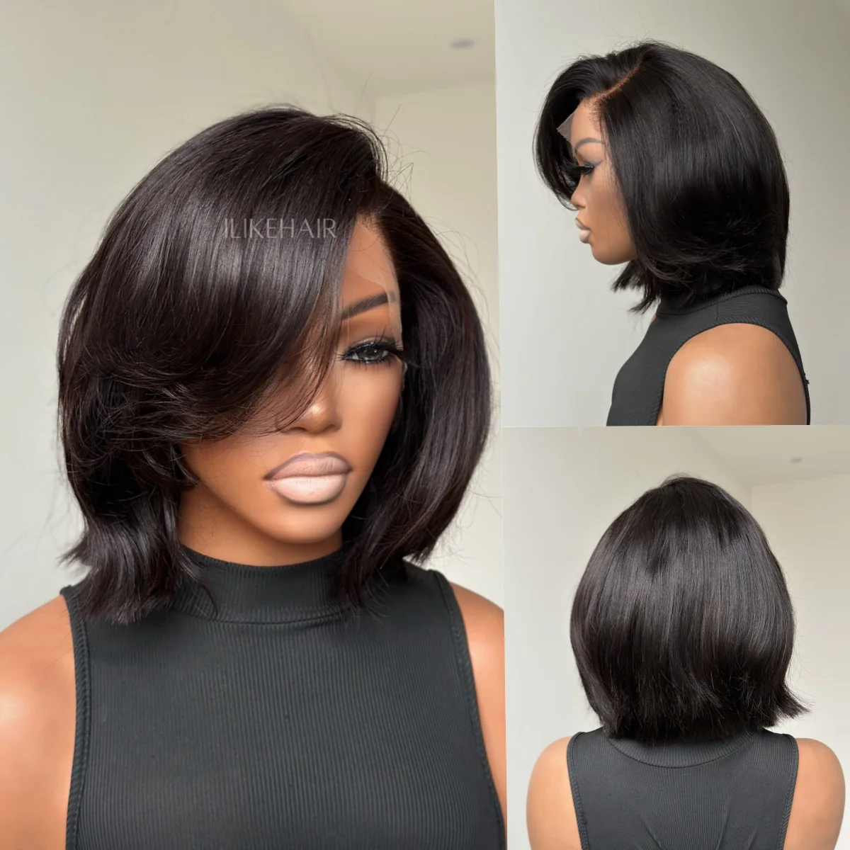Modern Stylish Short Blowout Bob Haircut 13x4 Lace Front Wig