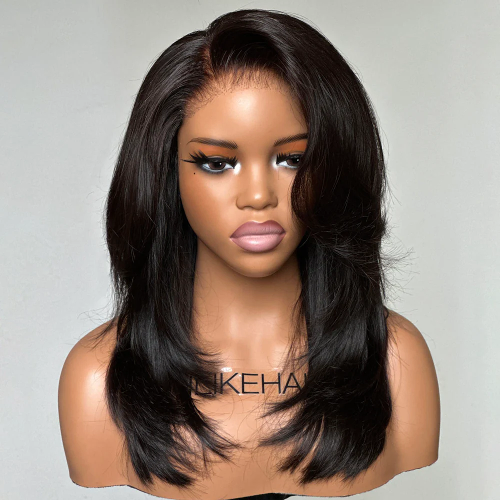 Glueless Shaggy Layered Cut With Side-swept Bangs 5x5 Lace Closure Wig