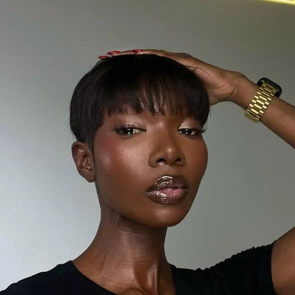 Put on  & Go Natural Black Short Pixie Hair Bowler Cut Wig