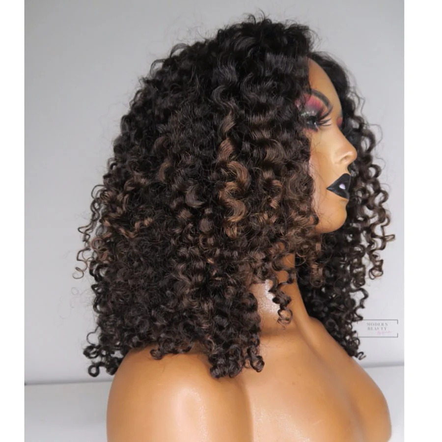 Glueless Black And Brown Ombre Curly 5x5 Lace Closure Wig