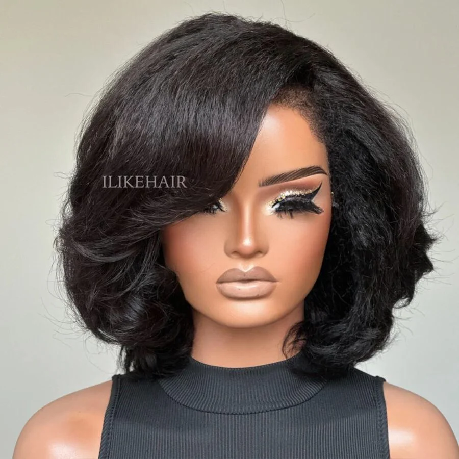 Put on & Go Side Part Short Layered Bob With Kinky Edges Wig
