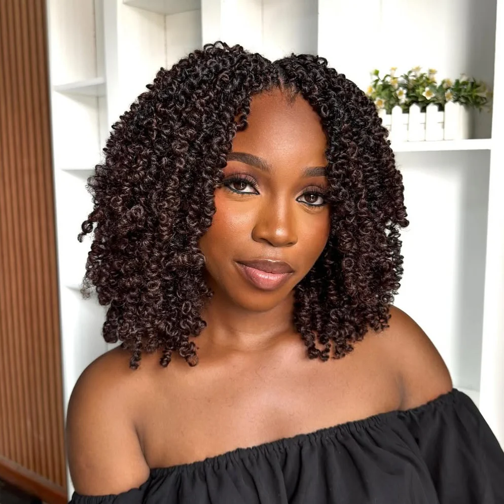 Reddish Brown Full Lace Knotless Micro Passion Twists Crochet Invisi Drawstring Wig
