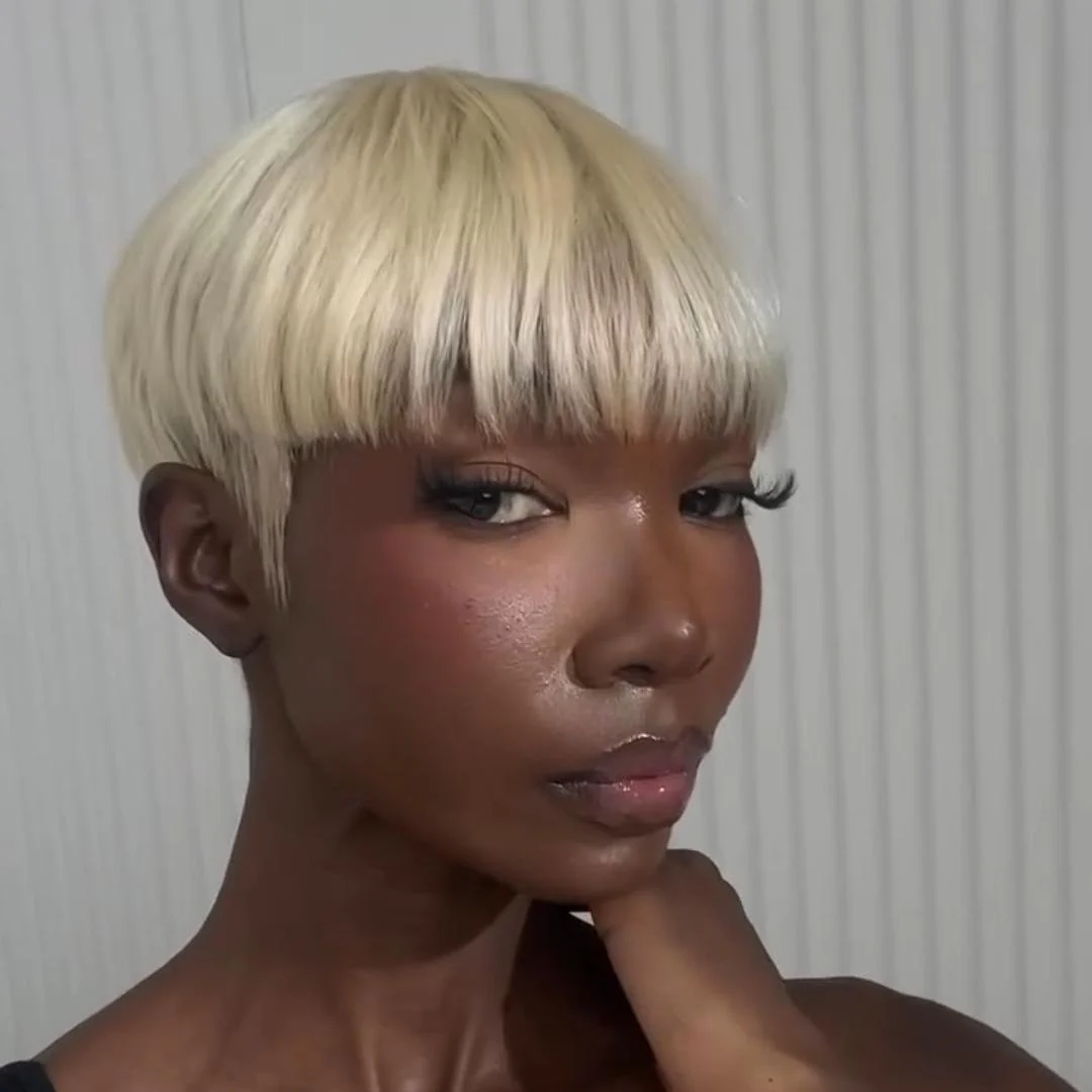 613 Blonde Glueless Short Pixie Hair Bowler Cut Wig