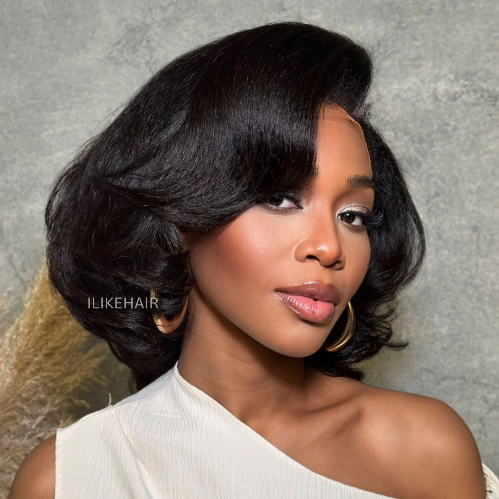 Put on & Go Side Part Short Layered Bob With Kinky Edges Wig