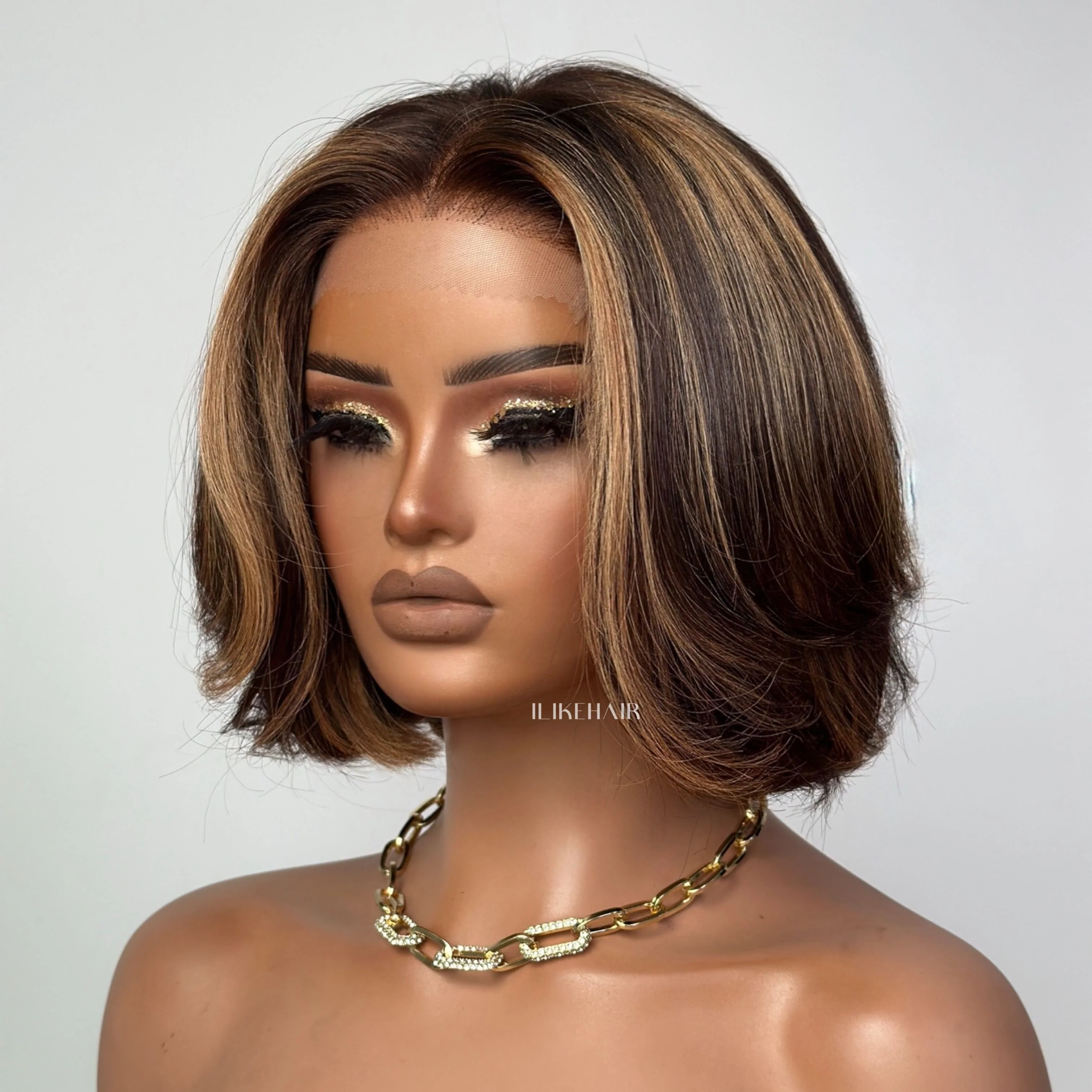 P4/27 Highlights Blowout Wavy Short Bob 5x5 Lace Closure Wig