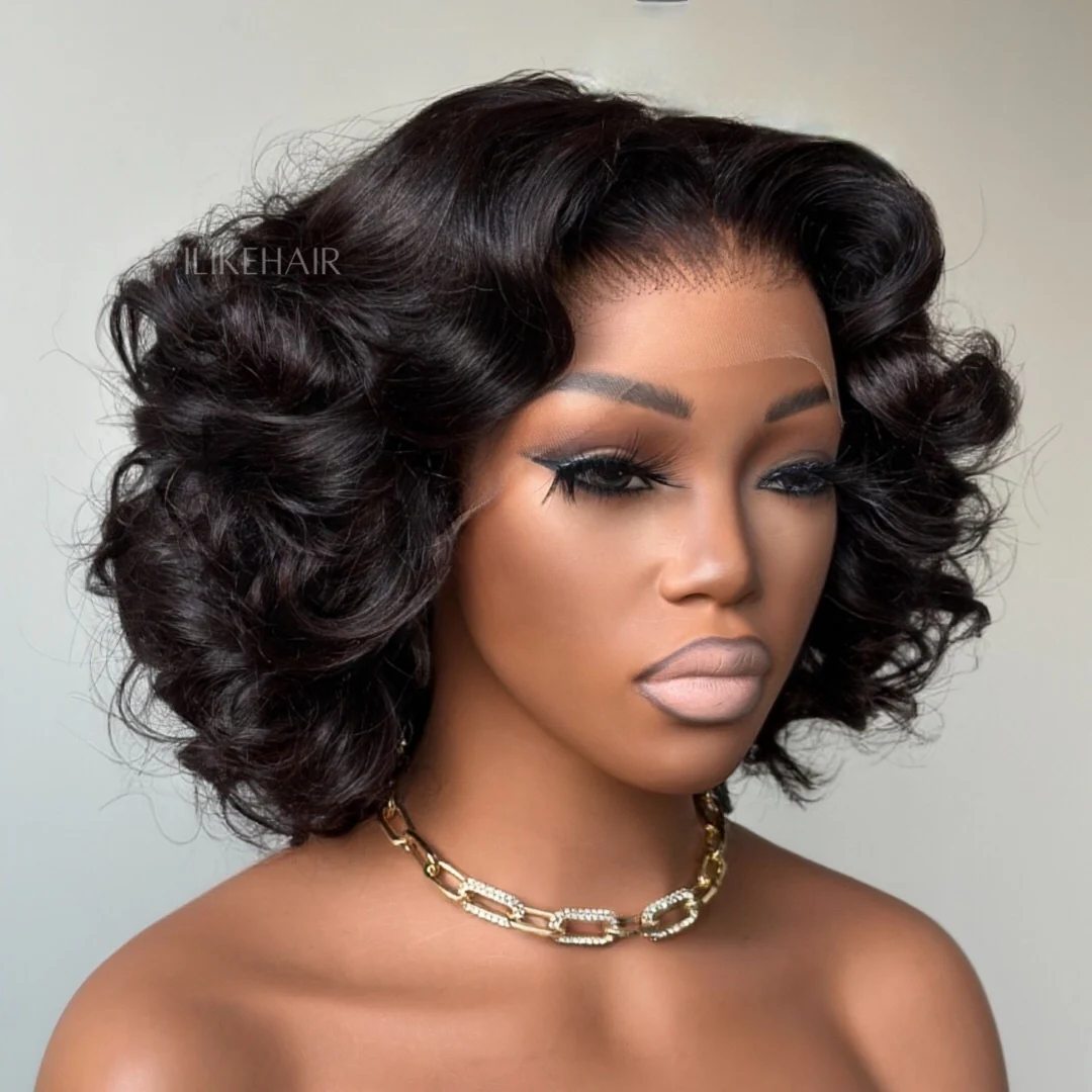 Natural Bouncy Loose Wave Short Bob Human Hair Wig