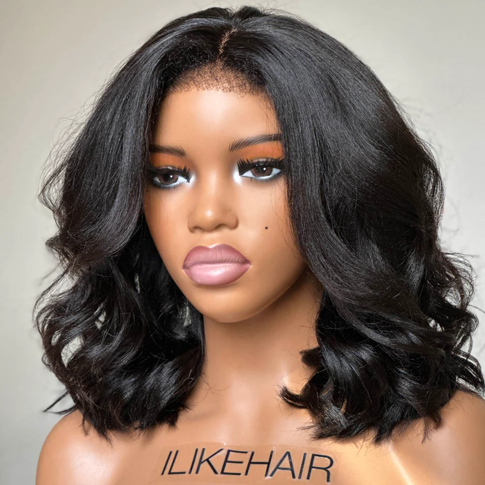 Put on & Go Yaki Wavy Bob  5x5 Pre-cut Lace With Kinky Edges  Wig